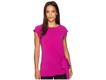Vince Camuto Specialty Size Petite Short Sleeve Mix Media Tie Front Blouse (fuchsia Fury) Women's Clothing