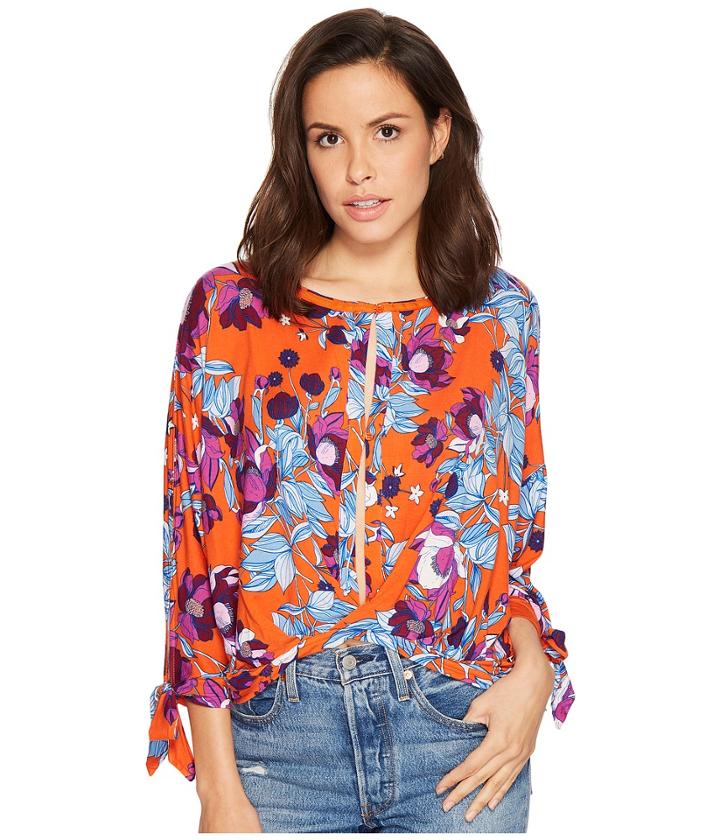 Free People Printed Keepin On Tee (bright Red) Women's T Shirt