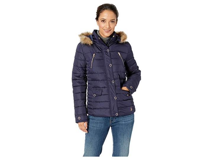 U.s. Polo Assn. Hoodie Puffer (evening Blue) Women's Coat