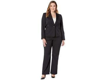 Le Suit One-button Notch Collar Pinstripe Pants Suit (black) Women's Suits Sets