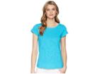 Tribal Solid Knit Slub Short Sleeve Scoop Neck Top With Back Mesh Detail (caribbean) Women's Clothing