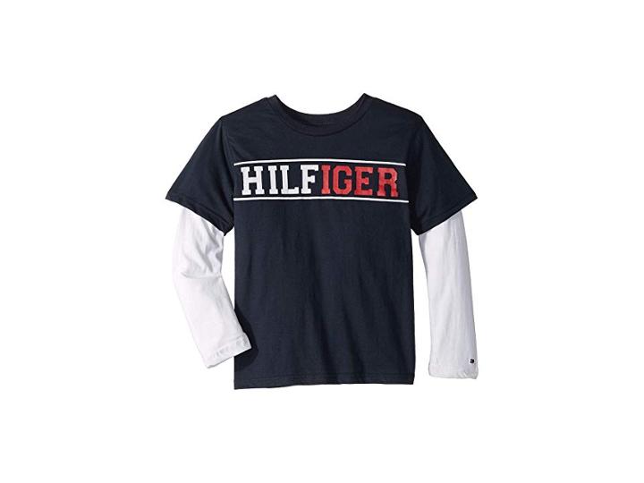 Tommy Hilfiger Kids Long Sleeve Crew Neck Shirt (toddler/little Kids) (swim Navy) Boy's Clothing