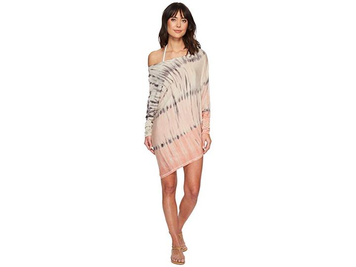 Green Dragon Watercolor Sateen Playa Boat Neck Asymmetrical Tunic (multi) Women's Blouse