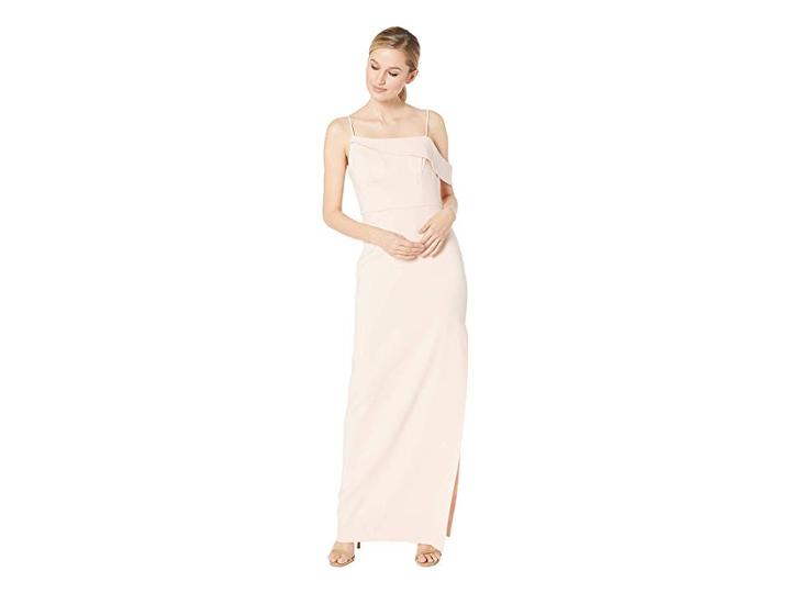 Laundry By Shelli Segal Asymmetrical Crepe Column Gown (blush) Women's Dress