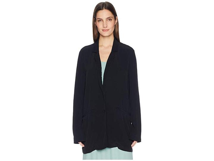 Eileen Fisher Tencel Viscose Crepe Notch Collar Long Jacket (black) Women's Coat