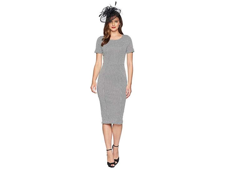 Unique Vintage Mod Wiggle Dress (black/white Houndstooth) Women's Dress
