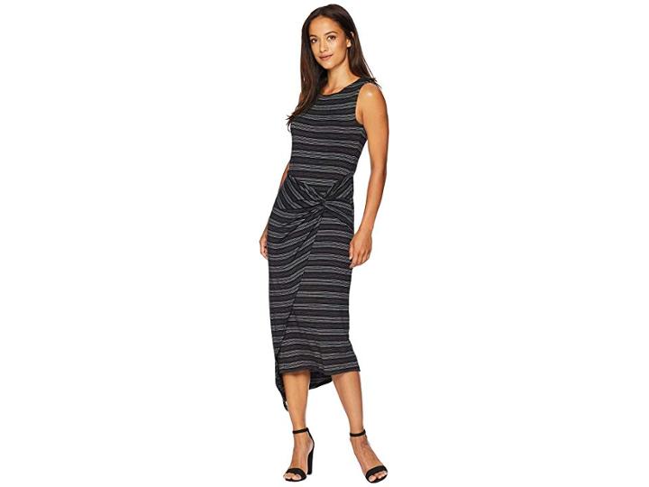 Vince Camuto Specialty Size Petite Sleeveless Twist Wrap Front Melange Stripe Dress (rich Black) Women's Dress