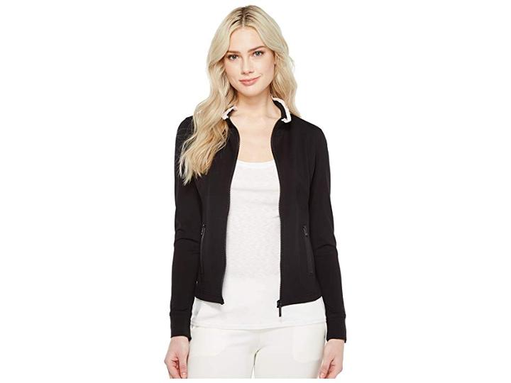 Ivanka Trump Ruffle Collar Zip-up (black/blush) Women's Jacket