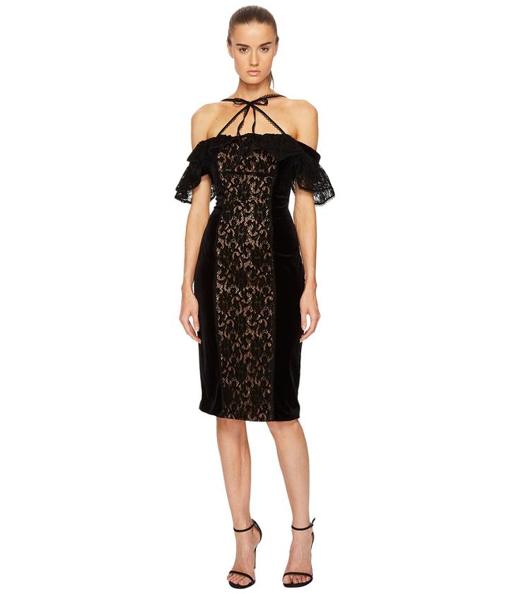 Marchesa Notte Stretch Velvet Off Shoulder Gown (black) Women's Dress