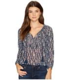 Lucky Brand Embroidered Peasant Top (blue Multi) Women's Long Sleeve Pullover
