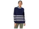 Michael Michael Kors Stripe Hem Crew (true Navy) Women's Sweater