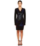 Versace Jeans Long Sleeve V-neck Printed Dress (nero) Women's Dress