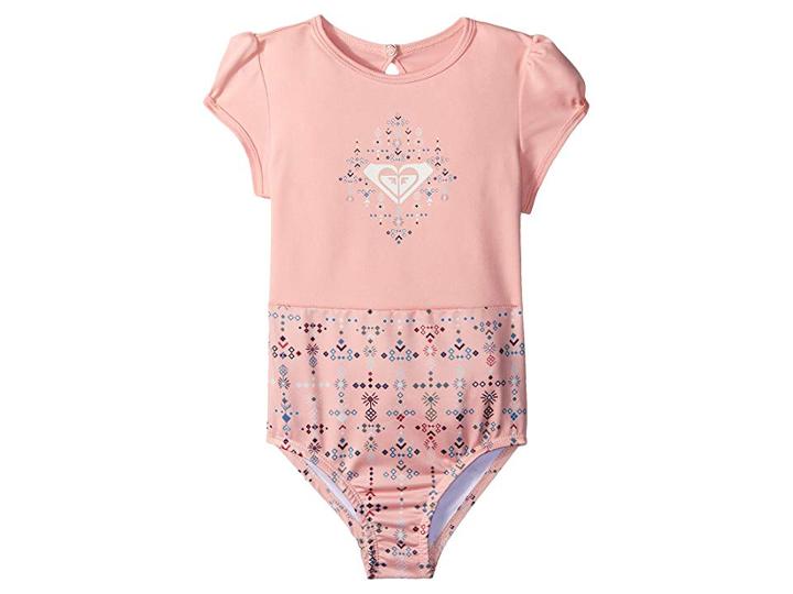 Roxy Kids Jane Jane Short Sleeve One Piece Rashguard Swimsuit (toddler/little Kids) (peaches N' Cream Azaz) Girl's Swimsuits One Piece