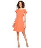 London Times Crepe Dress W/ Shoulder Ruffle (coral) Women's Dress