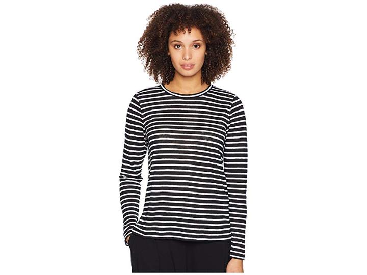 Eileen Fisher Round Neck Top (black/white) Women's Clothing
