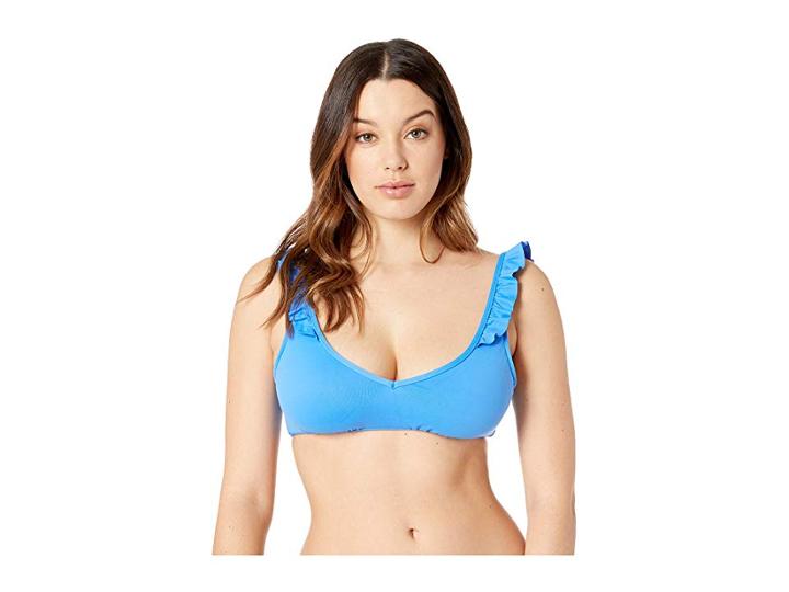 Polo Ralph Lauren Modern Solids Ruffle Tie Back Bralette Top (pool) Women's Swimwear