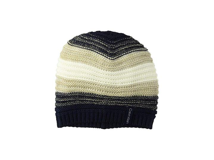 Calvin Klein Marled Color Block Slouchy Beanie (navy) Beanies
