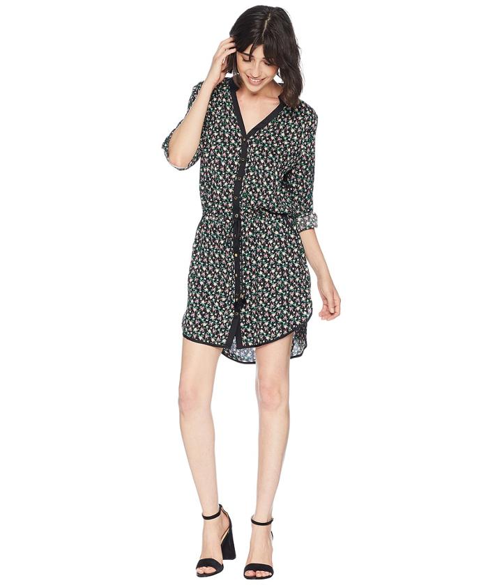 Juicy Couture Romantic Rose Shirt Dress (pitch Black Romantic Rose) Women's Dress