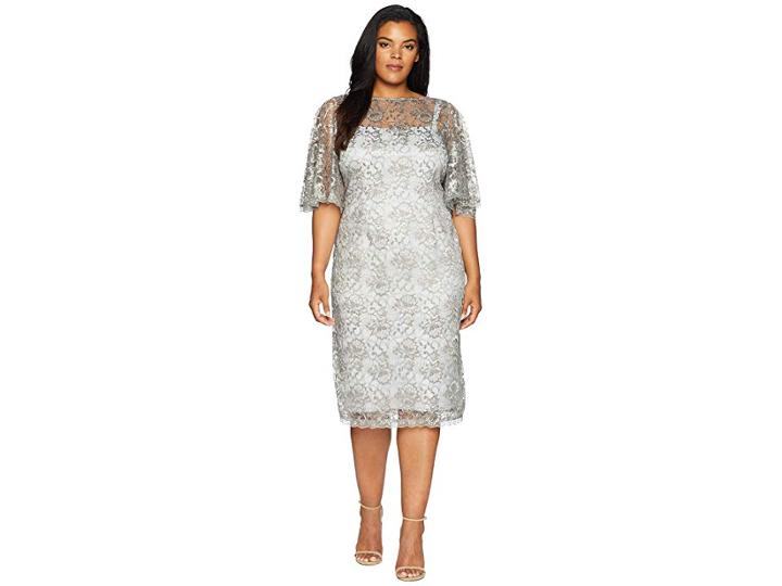 Adrianna Papell Plus Size Antique Flutter Sleeve Lace Cocktail Dress (silver) Women's Dress