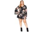Kari Lyn Plus Size Ramsey Flare Sleeve Floral Dress (black/pink) Women's Dress