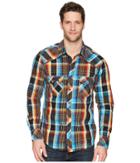 Rock And Roll Cowboy Plaid Long Sleeve Snap B2s5730 (turquoise) Men's Short Sleeve Button Up