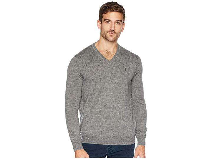 Polo Ralph Lauren Washable Merino V-neck Sweater (fawn Grey Heather) Men's Sweater