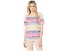Fdj French Dressing Jeans Sunrise Stripe Notched Crew Semi Short Sleeve Top (multi) Women's T Shirt