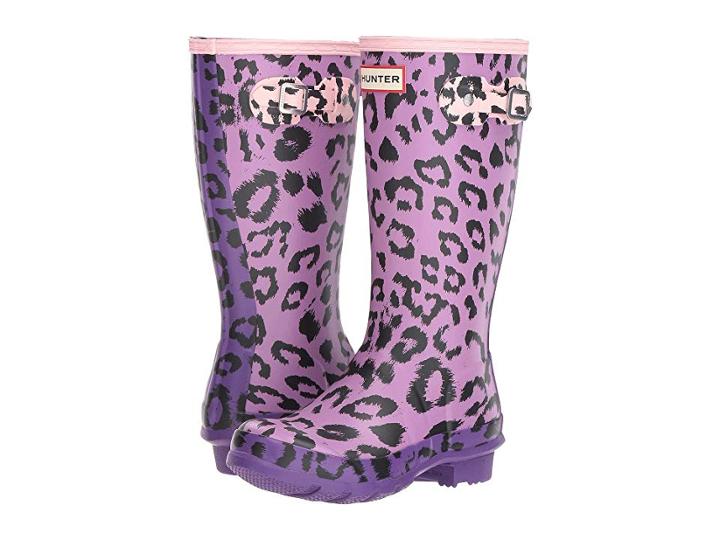 Hunter Original Leopard Print (little Kid/big Kid) (thistle/acid Purple/mist Pink) Women's Boots