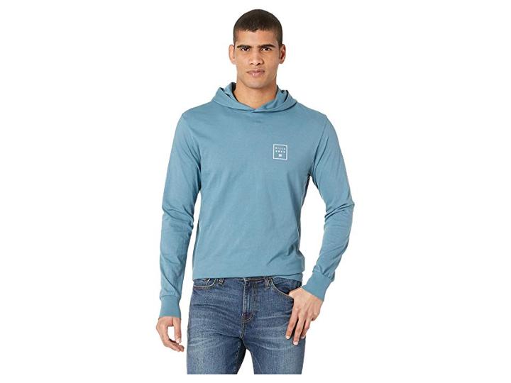 Billabong Stacked Long Sleeve Hooded Shirt (washed Blue) Men's Clothing