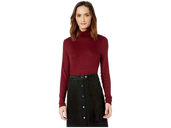Three Dots Long Sleeve Luxe Rib Top (garnet) Women's Clothing
