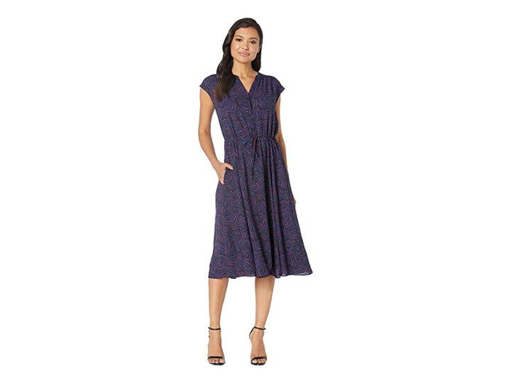 Anne Klein Celeste Print Drawstring Midi (gauguin/cordovan/combo) Women's Dress