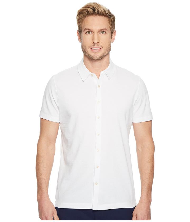 Perry Ellis Short Sleeve Stretch Solid Jacquard Shirt (bright White) Men's Clothing