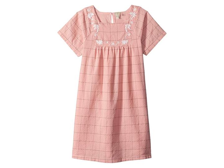 Roxy Kids Precious Butterfly Dress (toddler/little Kids/big Kids) (peaches N' Cream Simple Plaid) Girl's Jumpsuit & Rompers One Piece