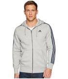 Adidas Essentials 3s Full Zip Brushed Fleece Hoodie (medium Grey Heather/collegiate Navy) Men's Sweatshirt
