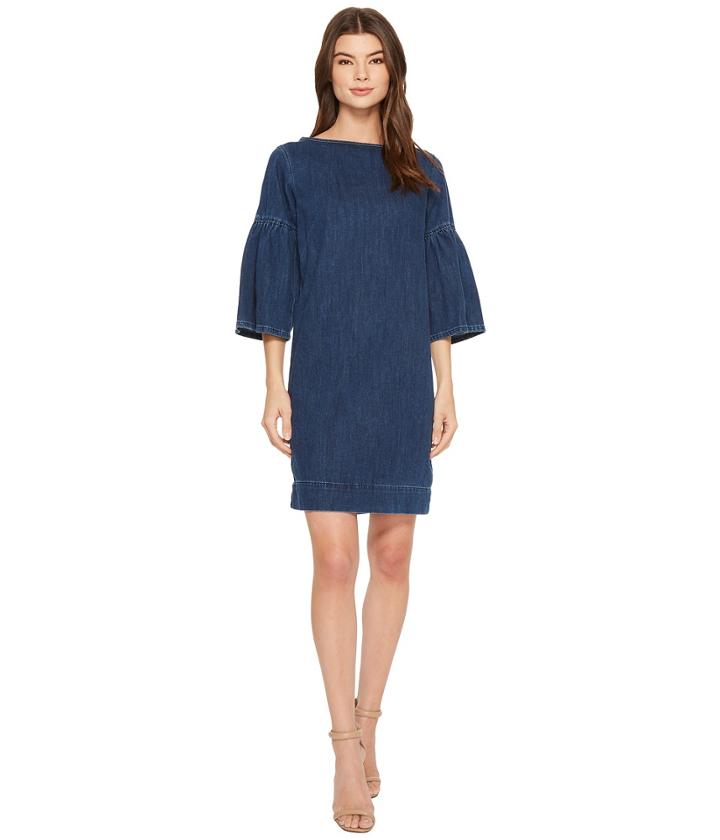 Lauren Ralph Lauren Denim Bell-sleeve Shift Dress (horizon Blue Wash) Women's Dress