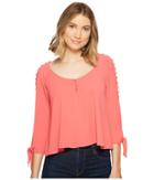 Xoxo Button Up Cold Shoulder Top (salmon) Women's Clothing