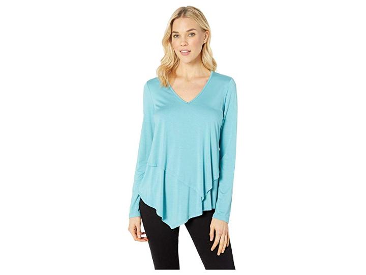 Karen Kane Asymmetric V-neck Top (jade) Women's Clothing