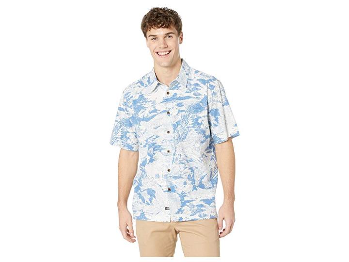 Quiksilver Waterman Japanese Oceans Short Sleeve Shirt (parisian Blue) Men's Clothing