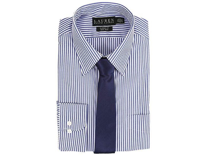 Lauren Ralph Lauren Bengal Stripe Spread Collar Classic Button Down Shirt (blue/white) Men's Long Sleeve Button Up