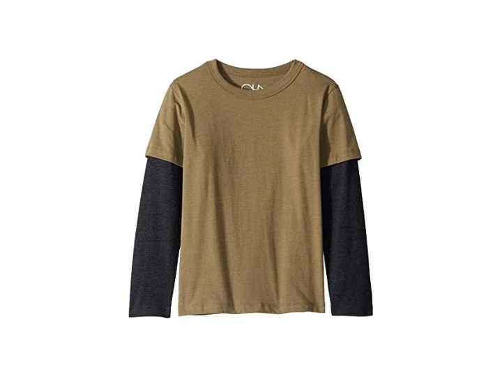 Chaser Kids Extra Soft Twofer Long Sleeve Tee (little Kids/big Kids) (dark Olive/black) Boy's Long Sleeve Pullover