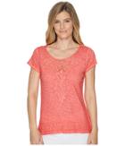 Tribal Jersey Slub Cap Sleeve Embroidered Top (rose Glow) Women's Clothing