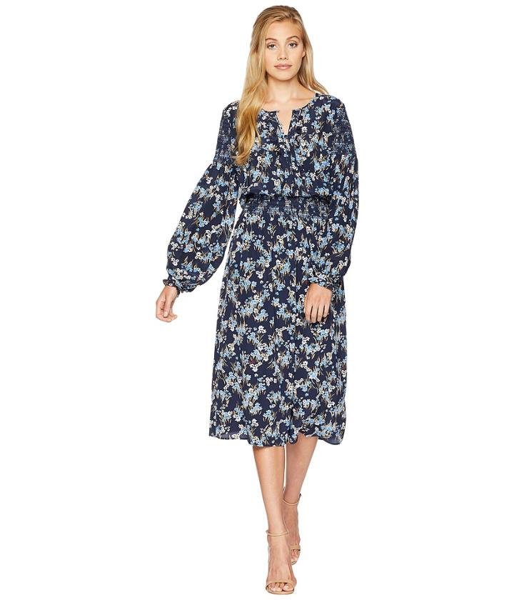 Juicy Couture Bouquet Floral Silk Midi Dress (regal Aster Fields) Women's Dress