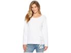 Mod-o-doc Soft As Cashmere Cotton Interlock Sweatshirt W/ Asymmetrical Lace-up (white) Women's Long Sleeve Pullover