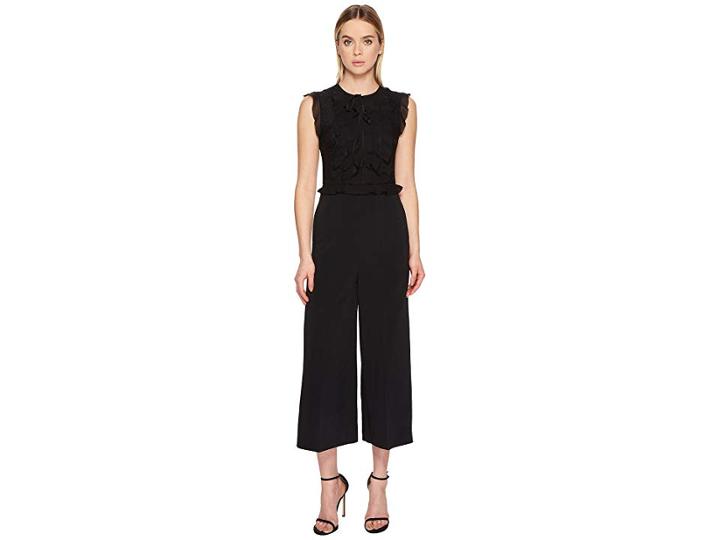 Red Valentino Jumpsuit With Ramage Lace And Ruffle Detail (black) Women's Jumpsuit & Rompers One Piece
