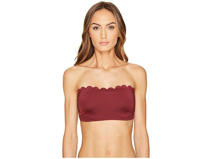 Kate Spade New York Core Solids #79 Scalloped Bandeau Bikini Top W/ Removable Push-up Pads Straps (sumac) Women's Swimwear