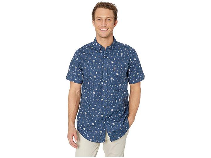 Ben Sherman Short Sleeve Palms Print Shirt (dark Blue) Men's Short Sleeve Button Up