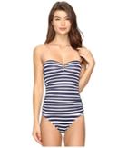 Tommy Bahama Breton Stripe V-front Underwire Bandeau One-piece Swimsuit (mare Navy/white) Women's Swimsuits One Piece