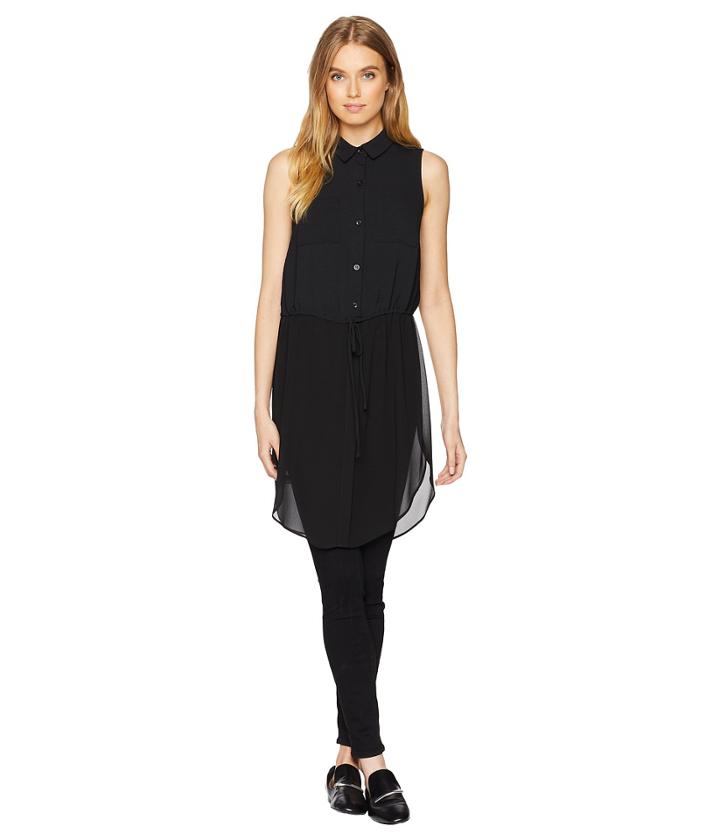 Bcbgeneration Drawstring Waist Button Down Tank Top (black) Women's Sleeveless