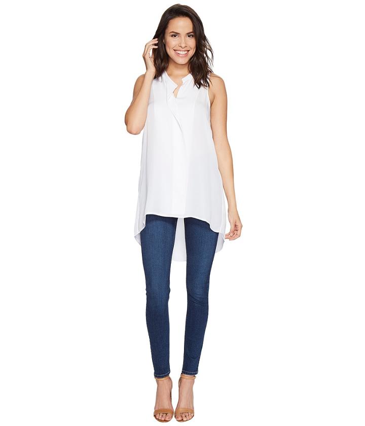 Heather Silk Placket Tank Tunic Top (white) Women's Sleeveless