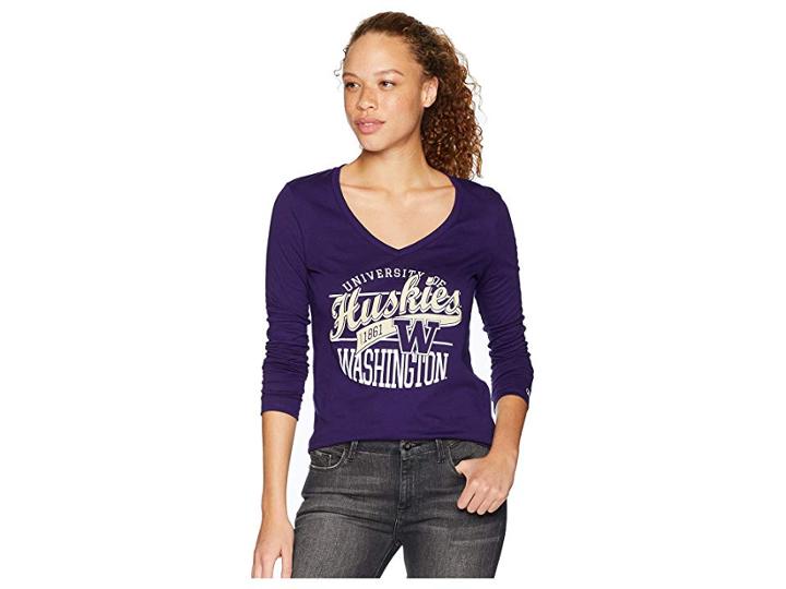 Champion College Washington Huskies Long Sleeve V-neck Tee (champion Purple) Women's T Shirt